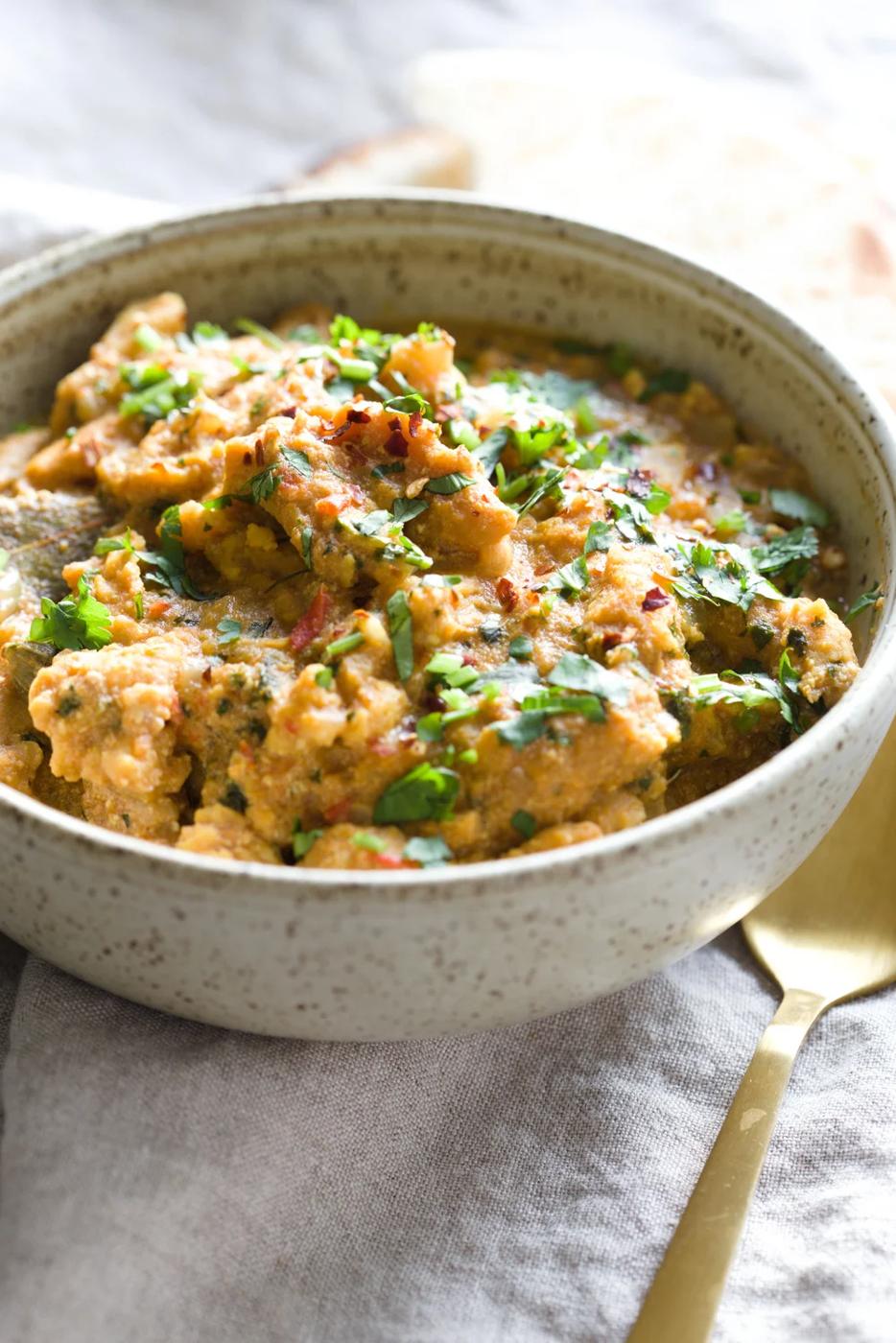 Vegan Methi Chicken Curry Recipe (Instant Pot) Soy Curls in Fenugreek Onion Sauce