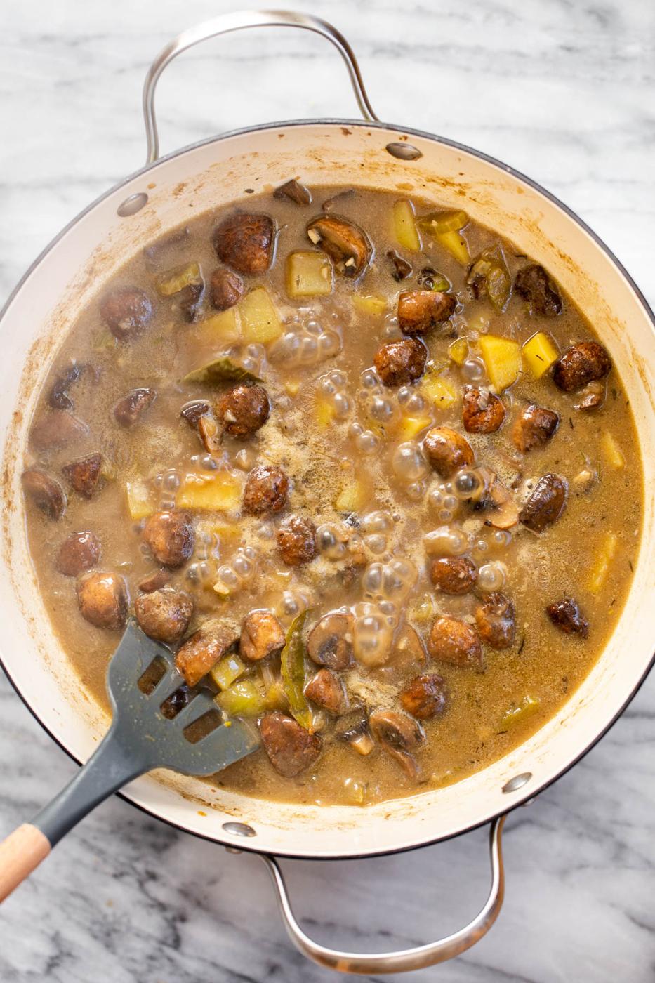 vegan mushroom chowder simmering