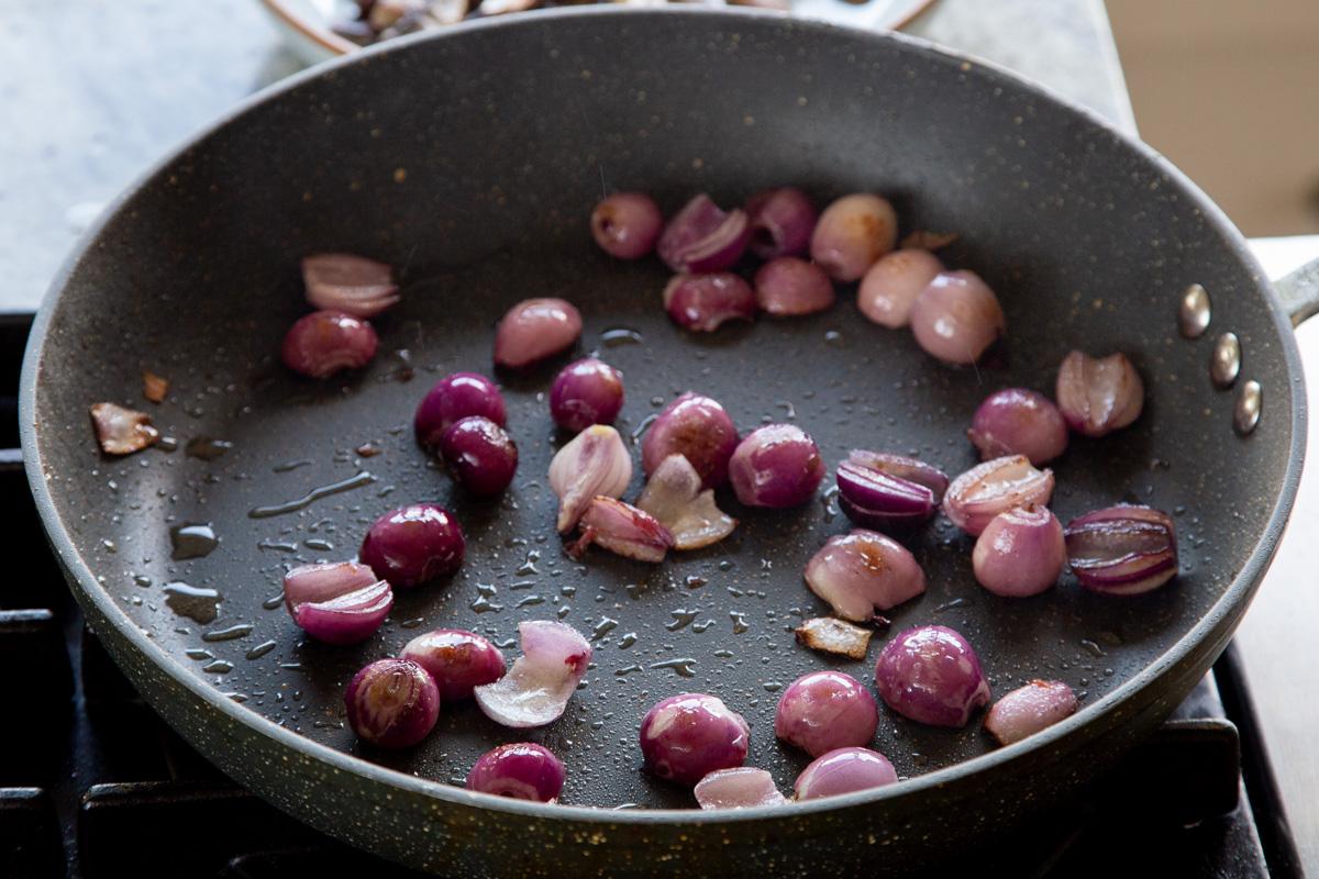 onion in the frying pan before cooking