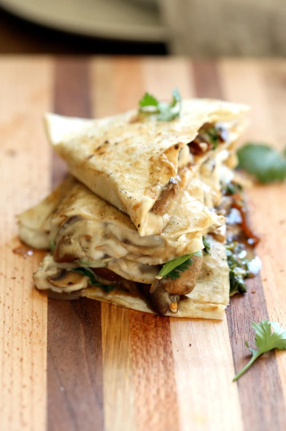 Vegan Mushroom Quesadilla with Cashew Mozzarella