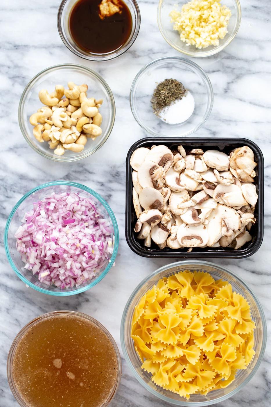 ingredients needed for making vegan stroganoff