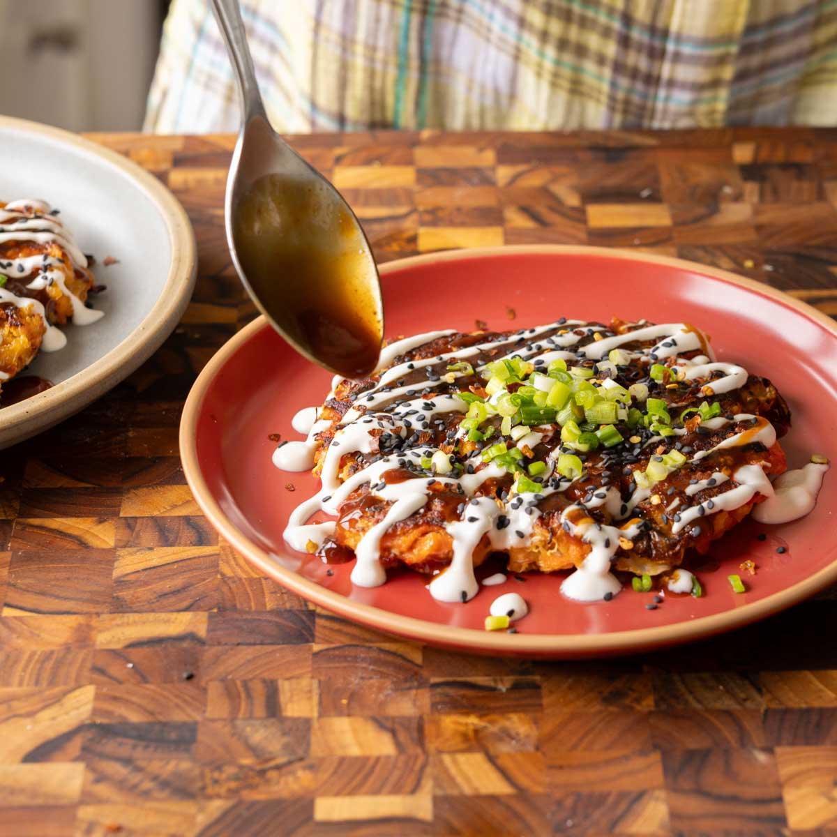 Vegan Okonomiyaki – Japanese Cabbage Carrot Pancakes