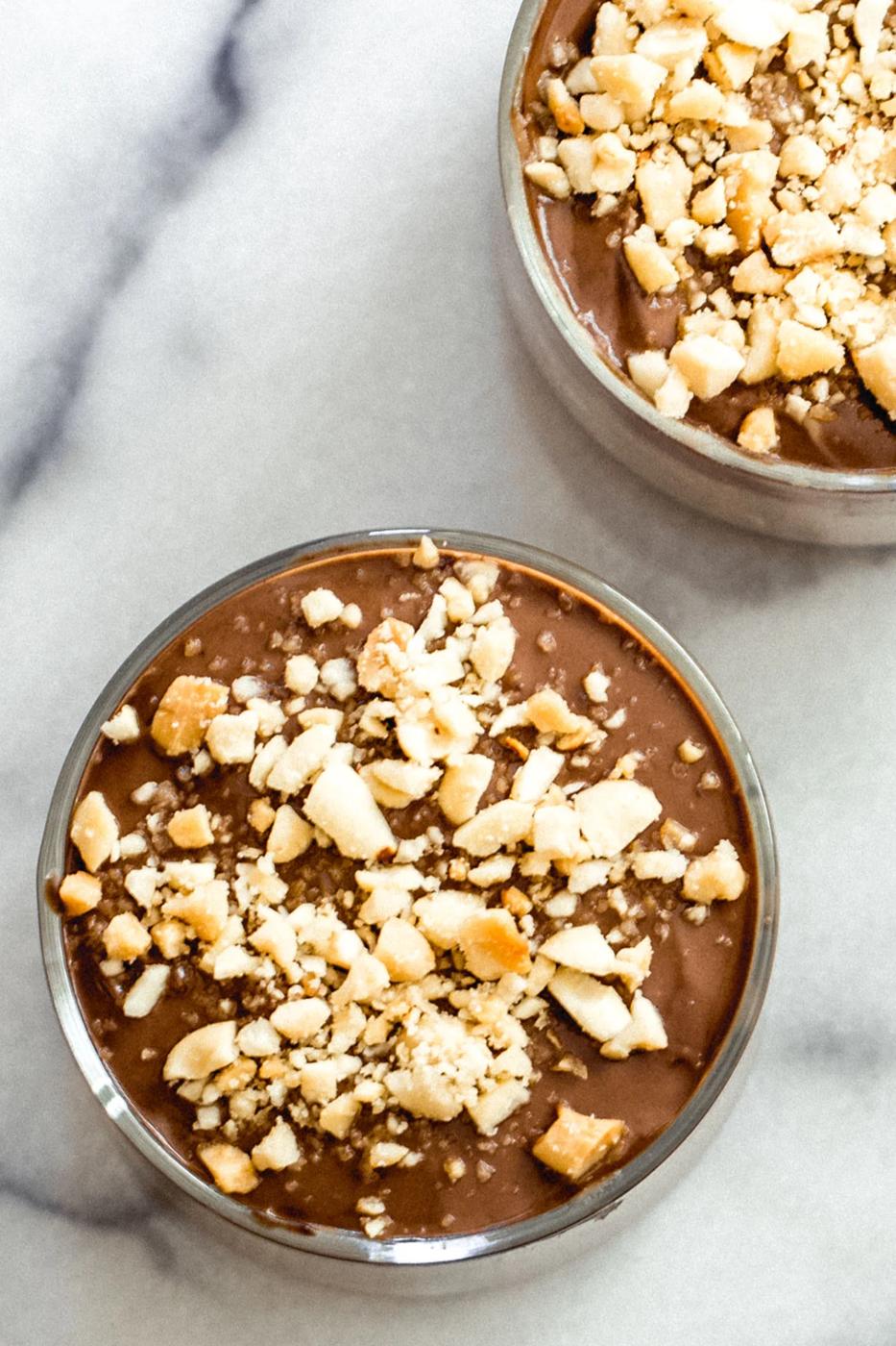 Vegan Peanut butter mousse in glass ramekins