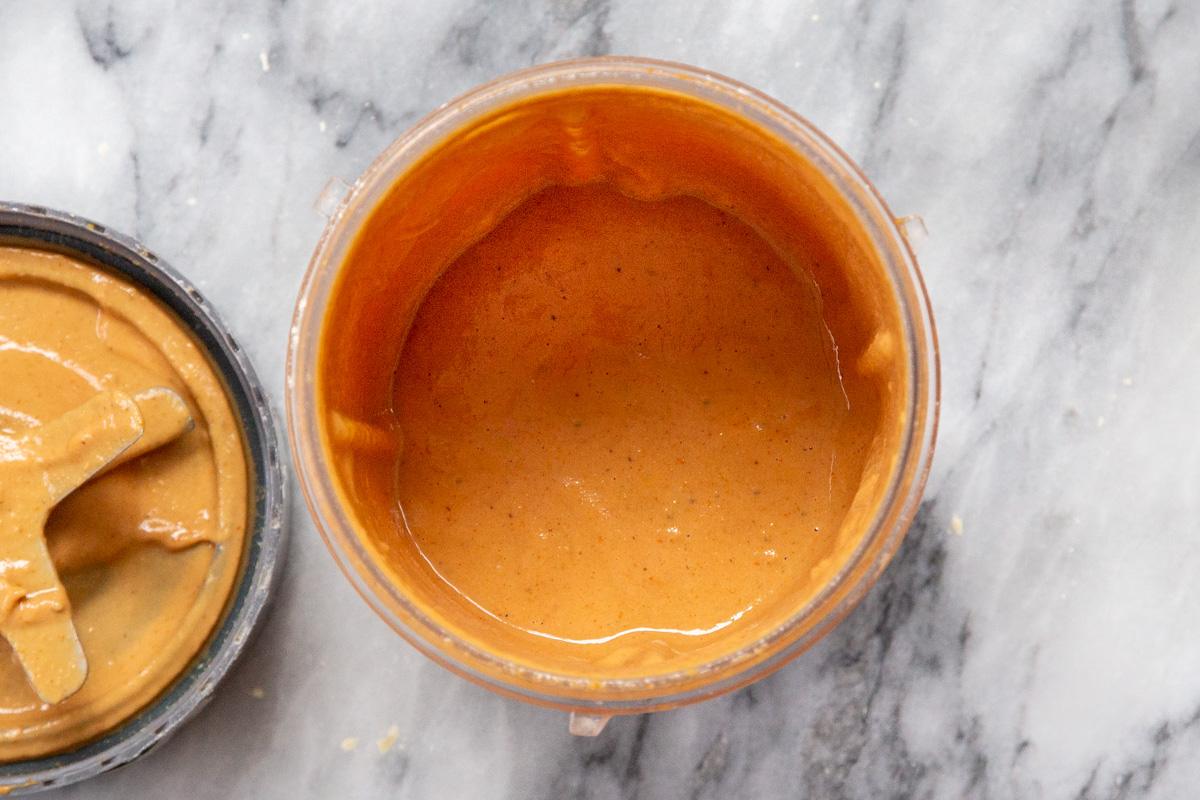 overhead shot of a small container with vegan sausage mixture