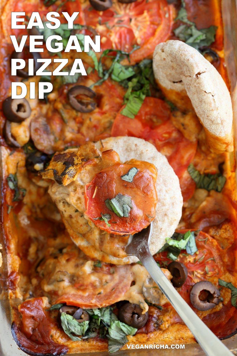 Vegan Pizza Dip with Vegan Mozzarella Cream & Herbed Mushrooms