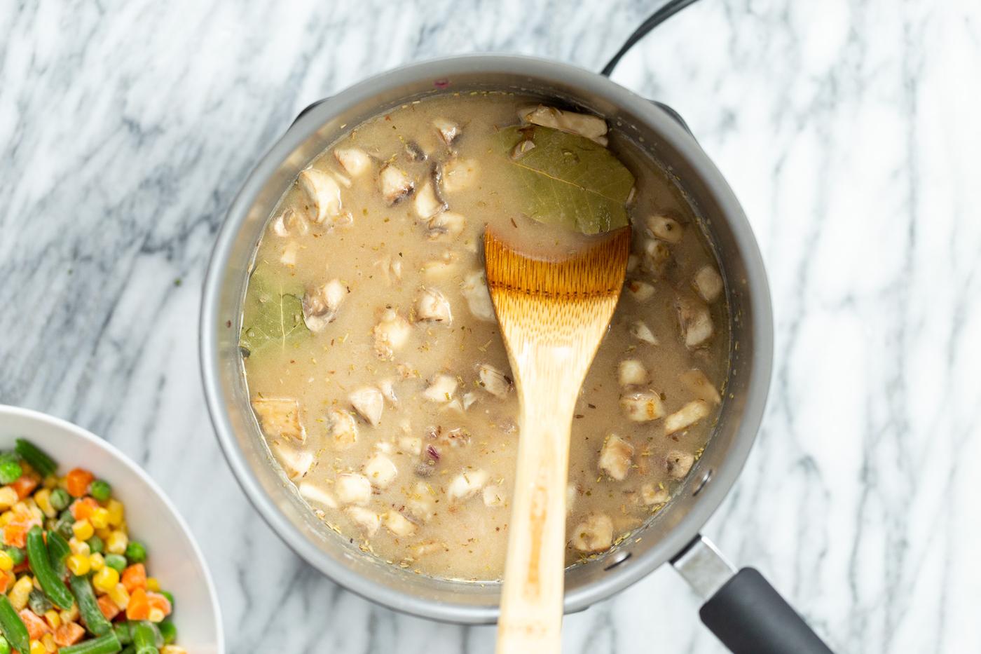 Pot Pie filling in a saucepan