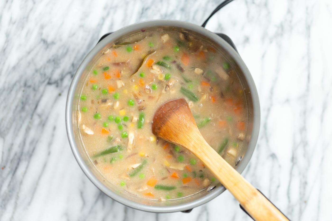 Pot Pie filling in a saucepan