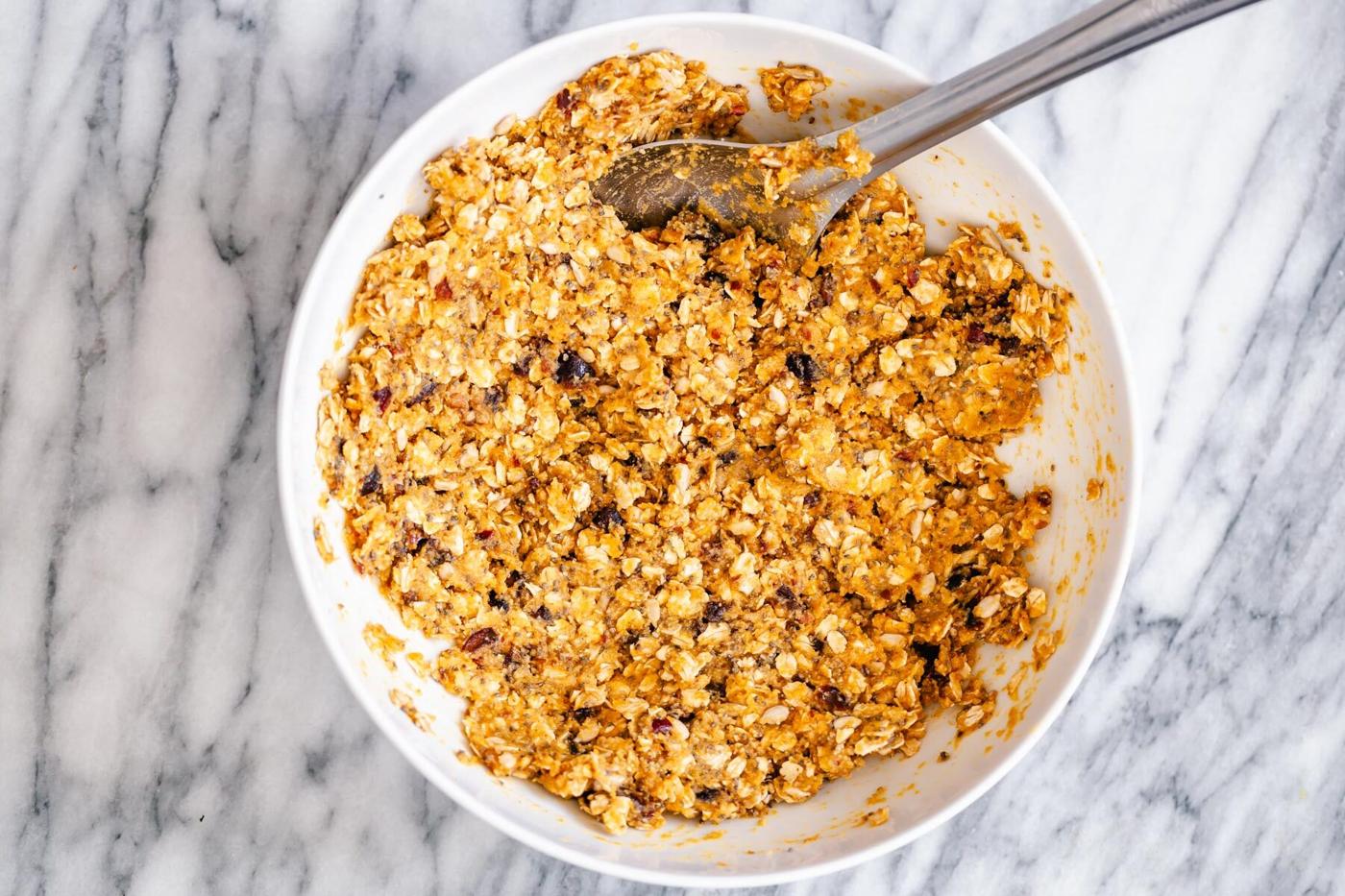 pumpkin breakfast cookie dough in a bowl