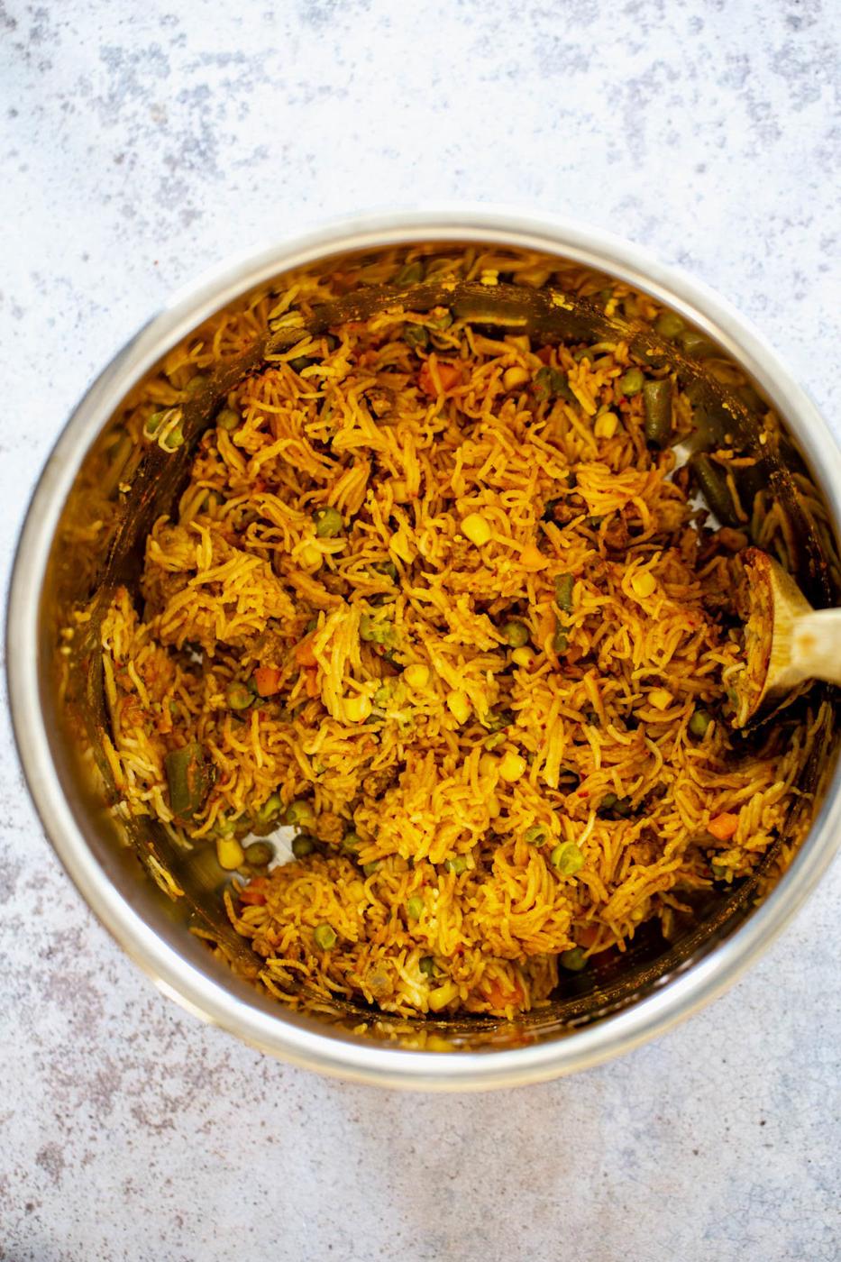 overhead shot of Pumpkin Chipotle Instant Pot Fried Rice