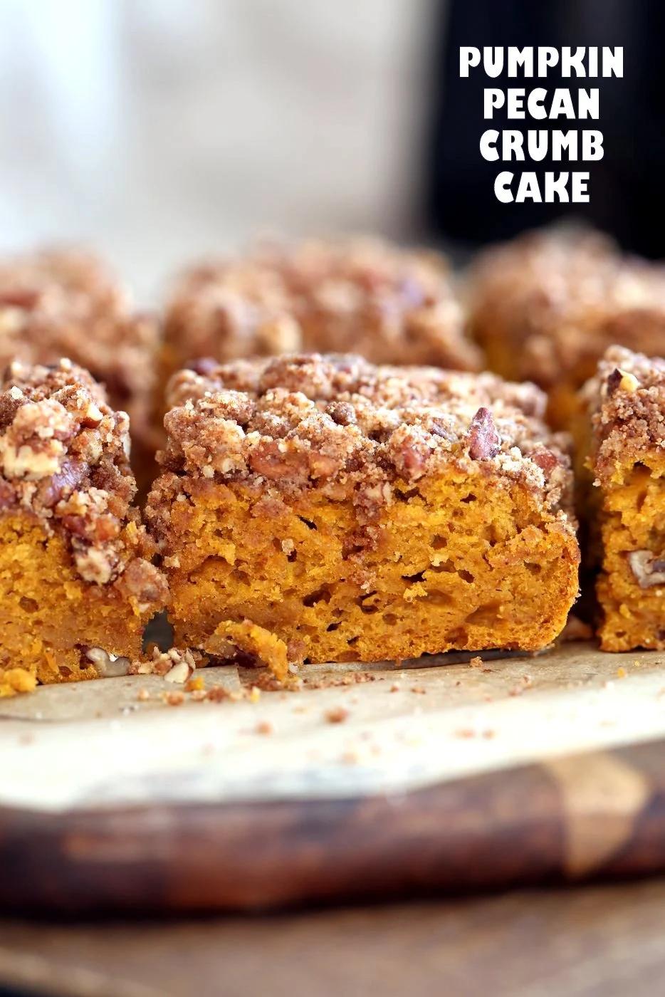 Vegan Pumpkin Coffee Cake with Pecan Crumb