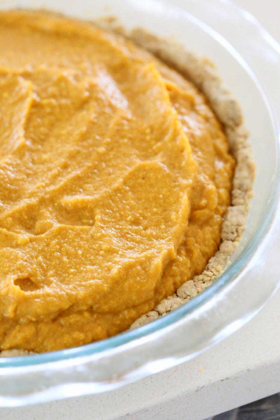 Easy Vegan Pumpkin Pie with a few ingredients and a rustic crust. Can be made gluten-free. Serve with whipped coconut cream or vanilla ice cream. | VeganRicha,com