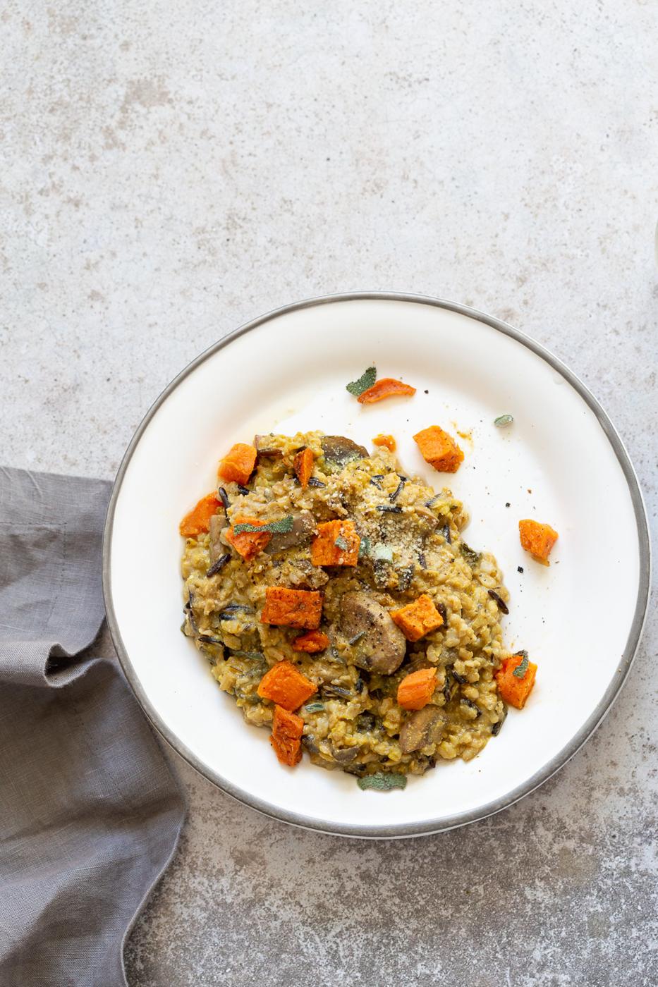 Vegan Pumpkin Risotto on a white plate