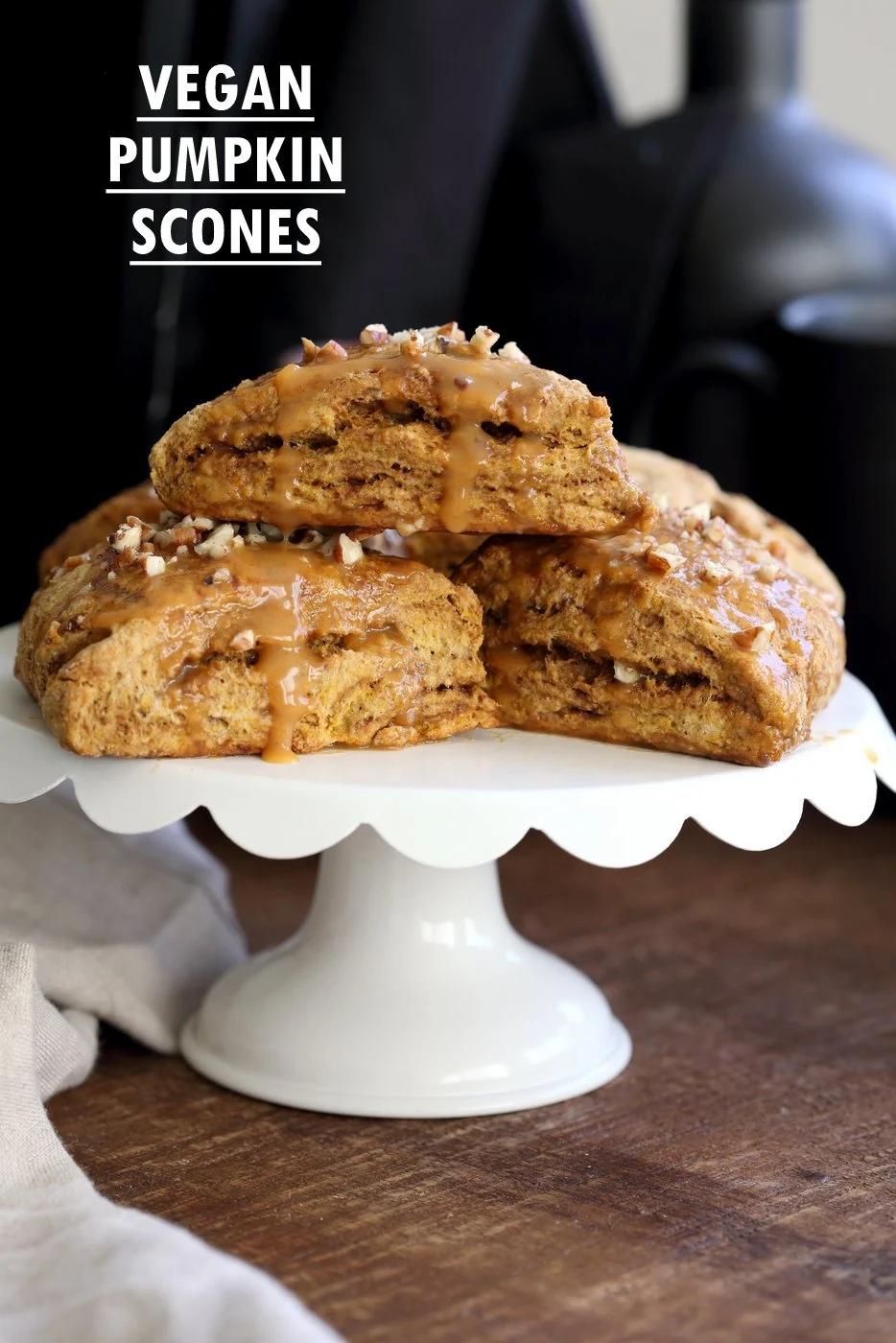 Vegan Pumpkin Scones with Spiced Pumpkin Caramel Glaze Oilfree