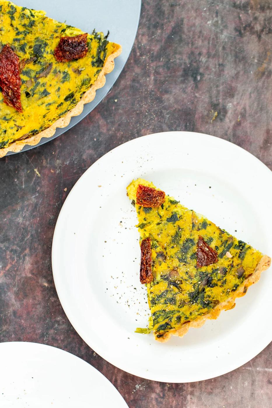 a slice of vegan quiche