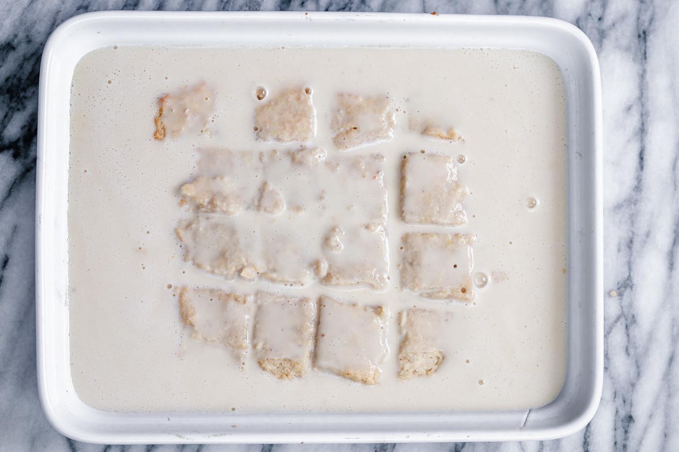 vegan rasmalai dessert in a casserole dish