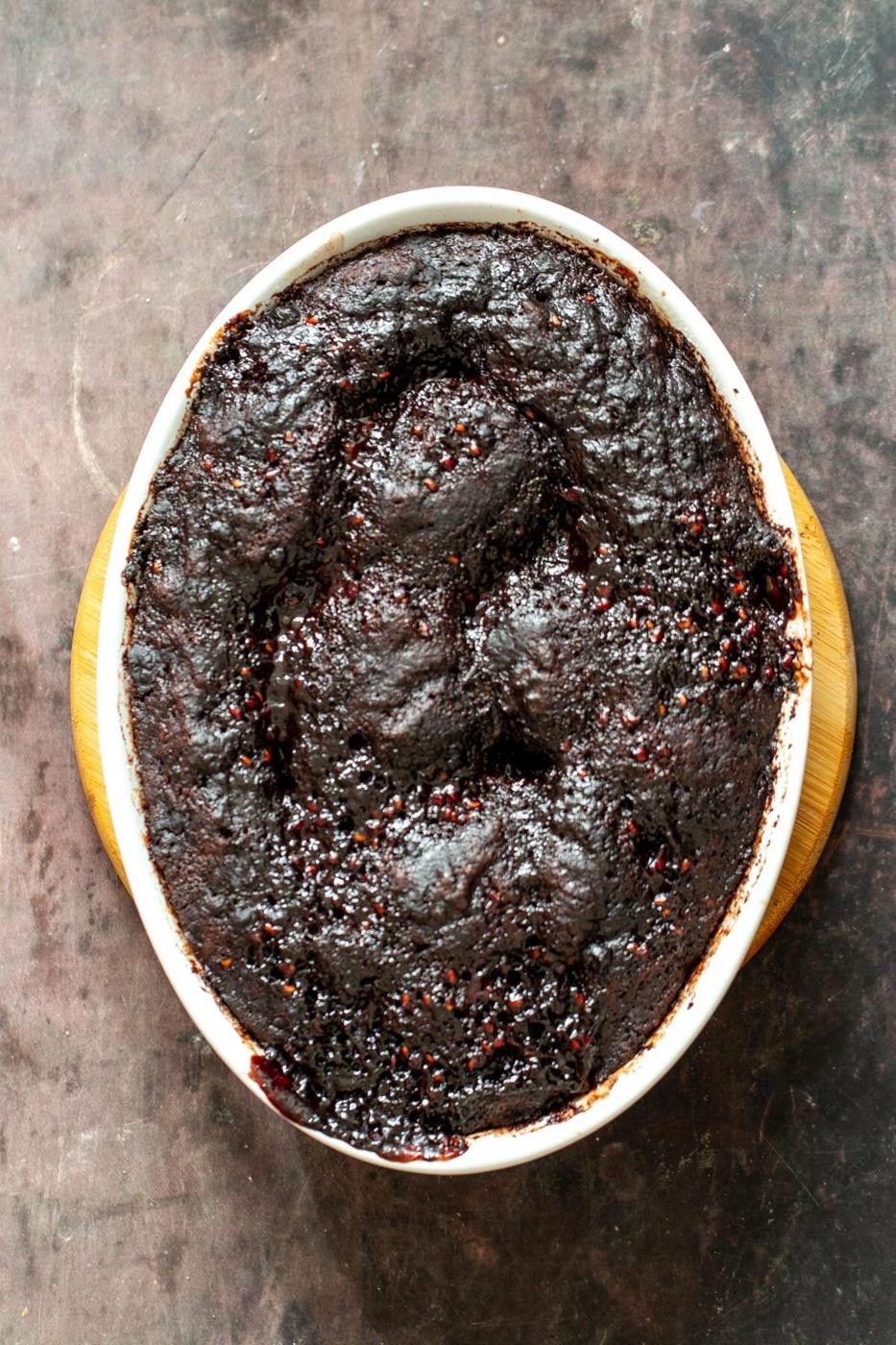 freshly baked vegan self saucing chocolate pudding cake