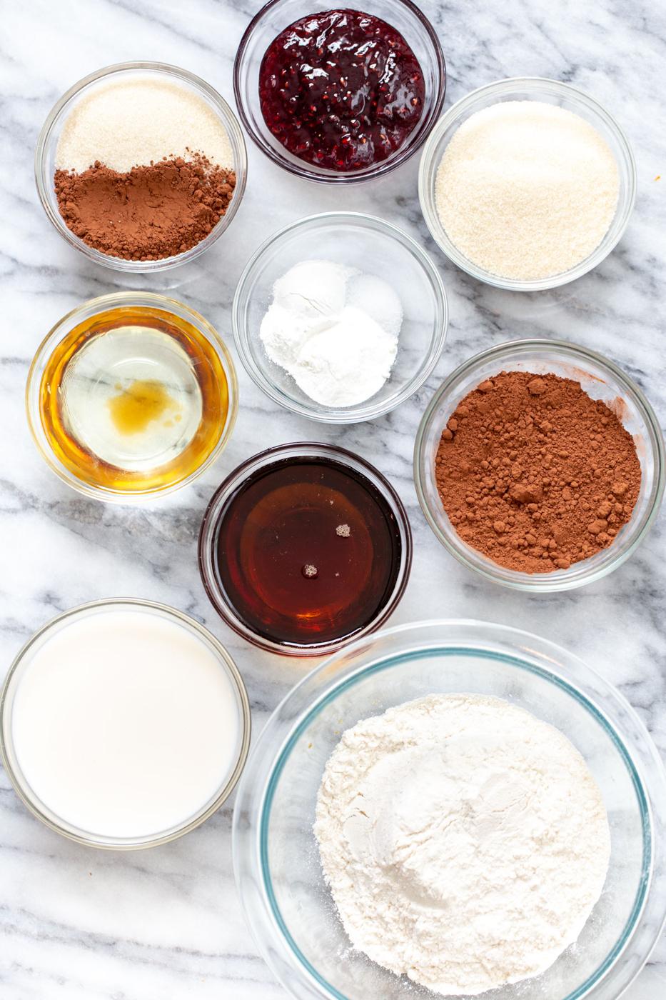 ingredients for making vegan chocolate pudding cake