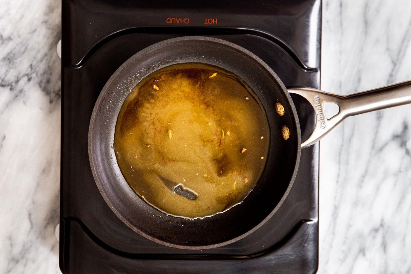 sugar syrup on a hot plate