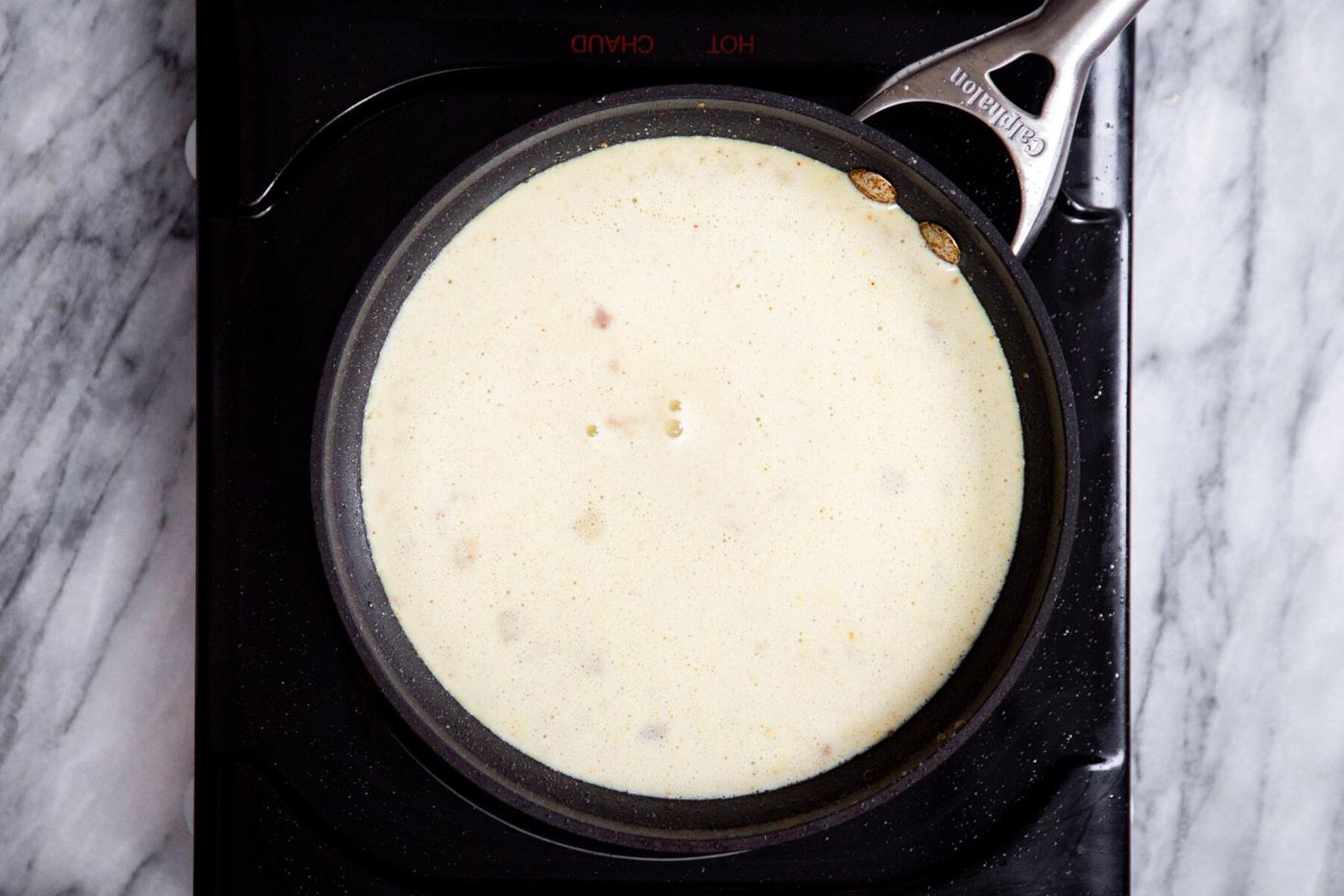vegan custard in a small saucepan
