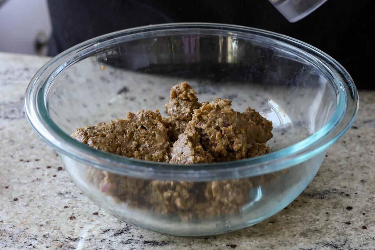 adding whole lentils to the lentil meat mixture