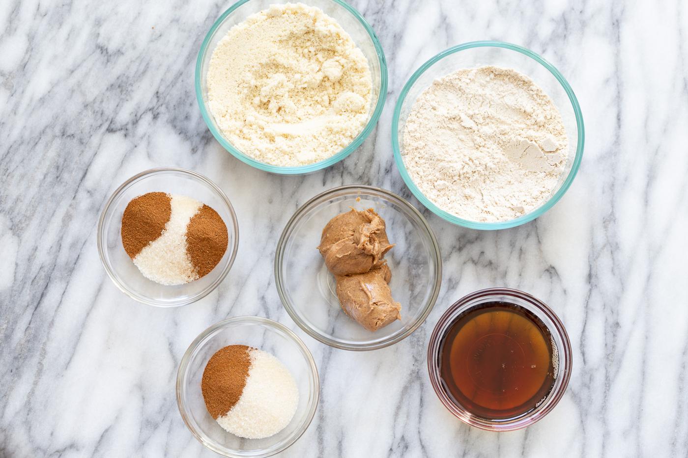 overhead shot of ingredients for making Snickerdoodle Bites