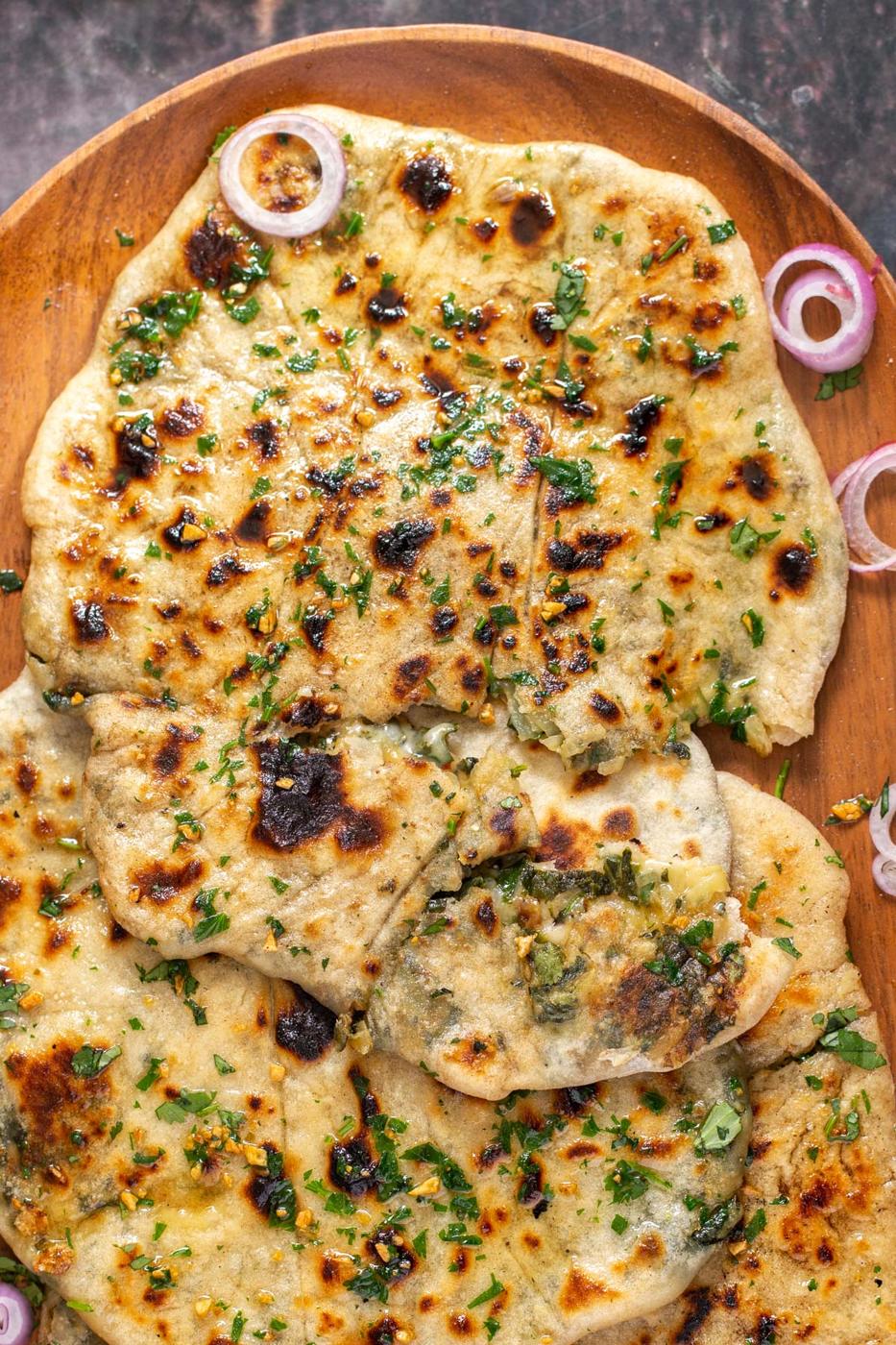 Vegan Spinach Potato Cheese Stuffed Naan – yeast free