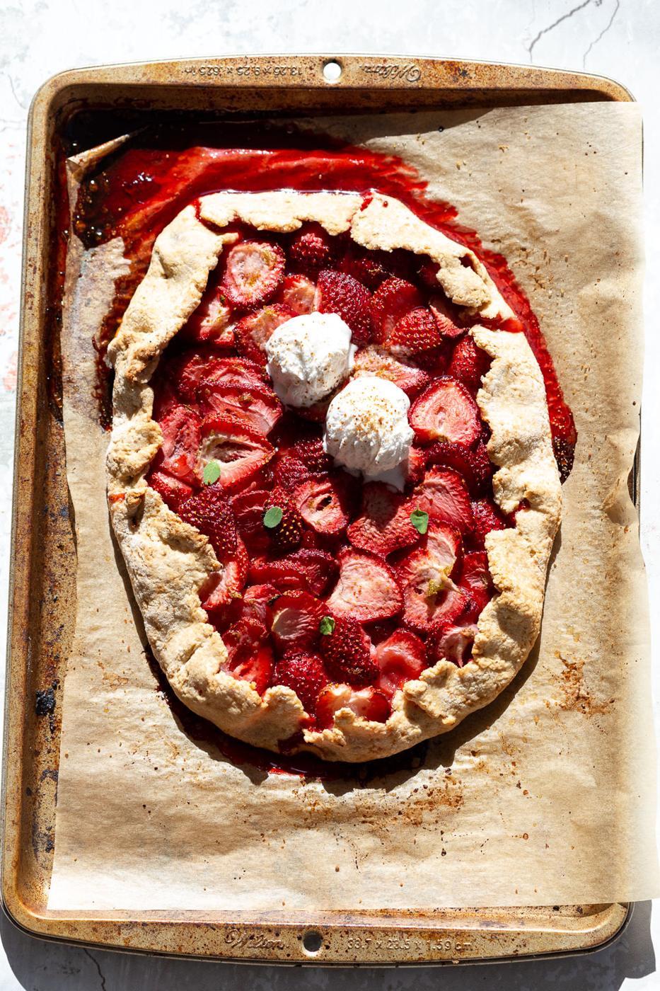Vegan Strawberry Galette on parchment