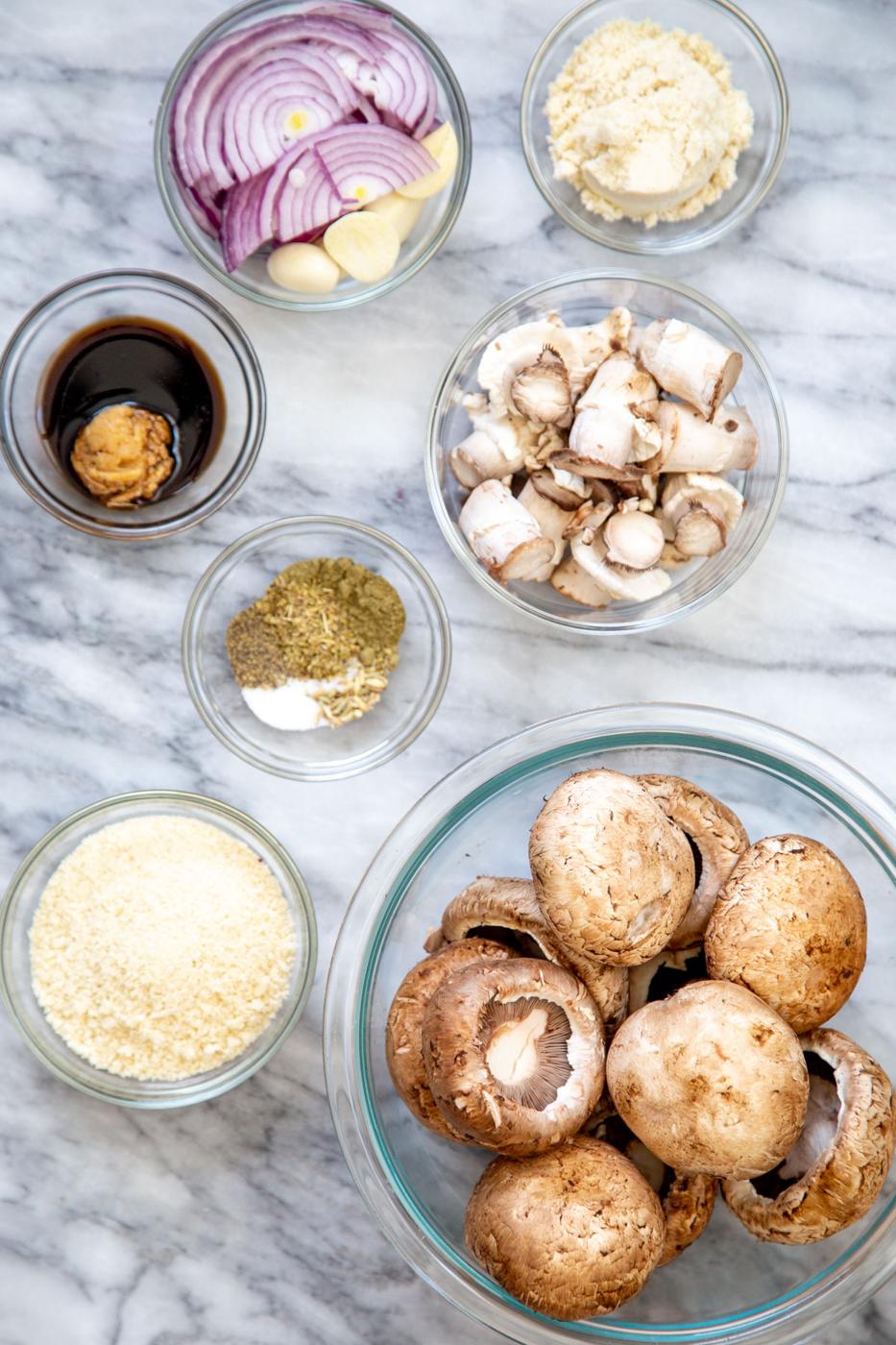ingredients needed for making vegan stuffed mushrooms