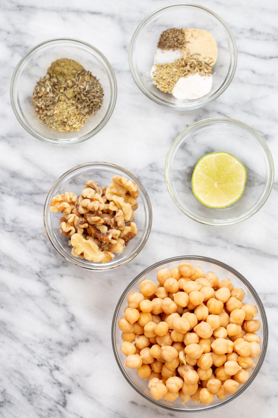 ingredients for making vegan chickpea sausage for stuffing recipe