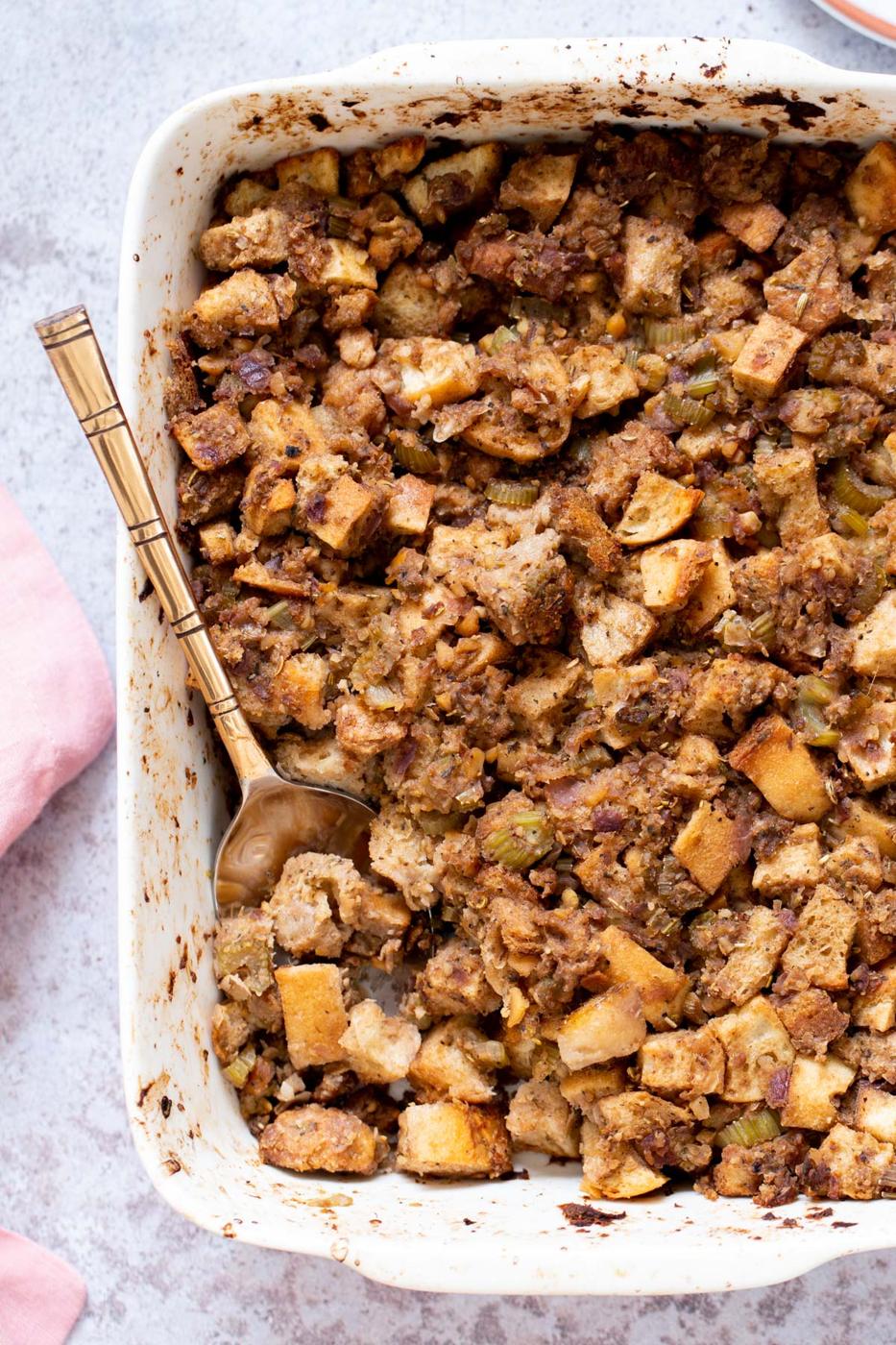 Vegan Stuffing with Chickpea Sausage Crumbles