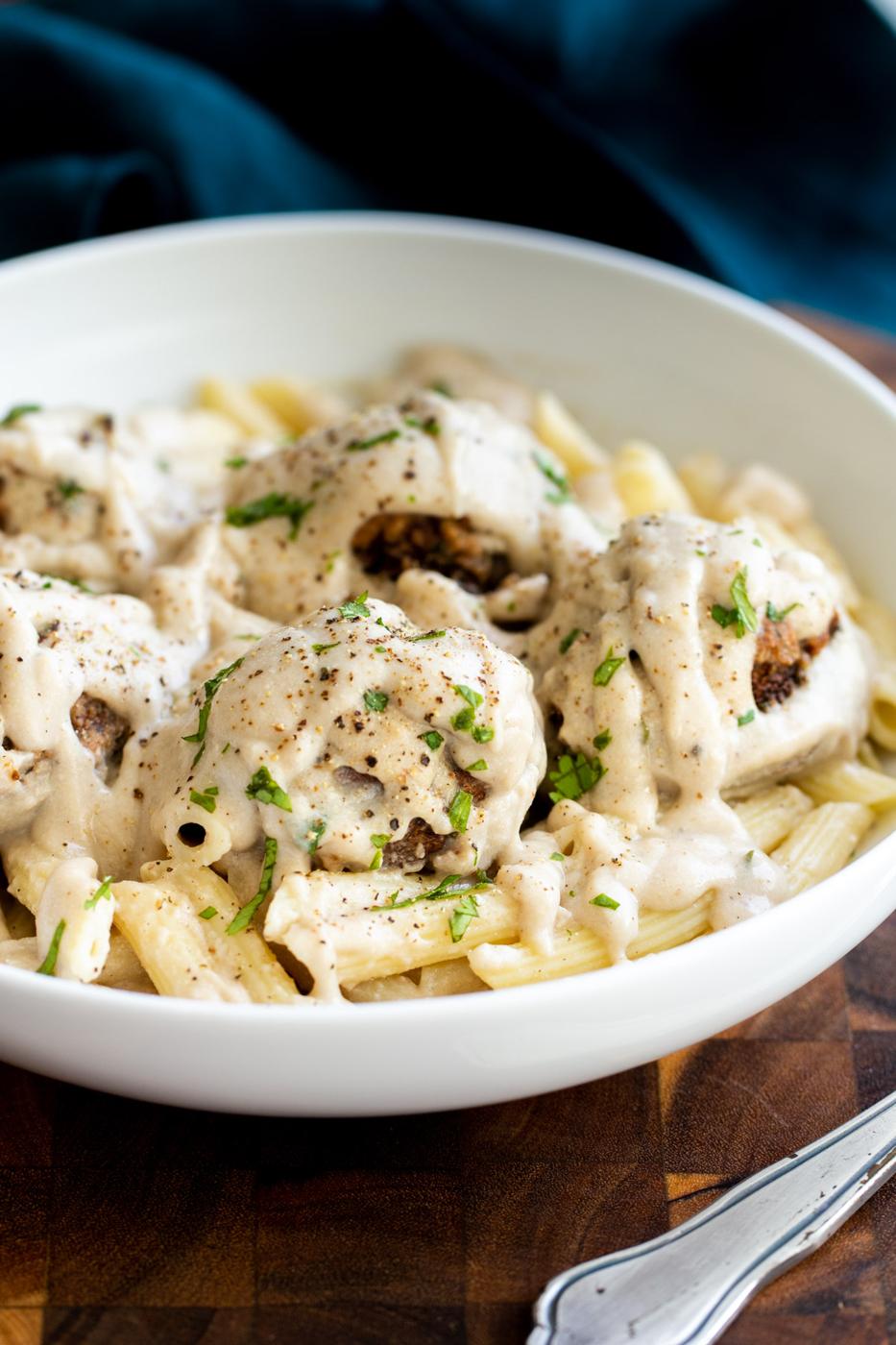 swedish meatballs served over pasta