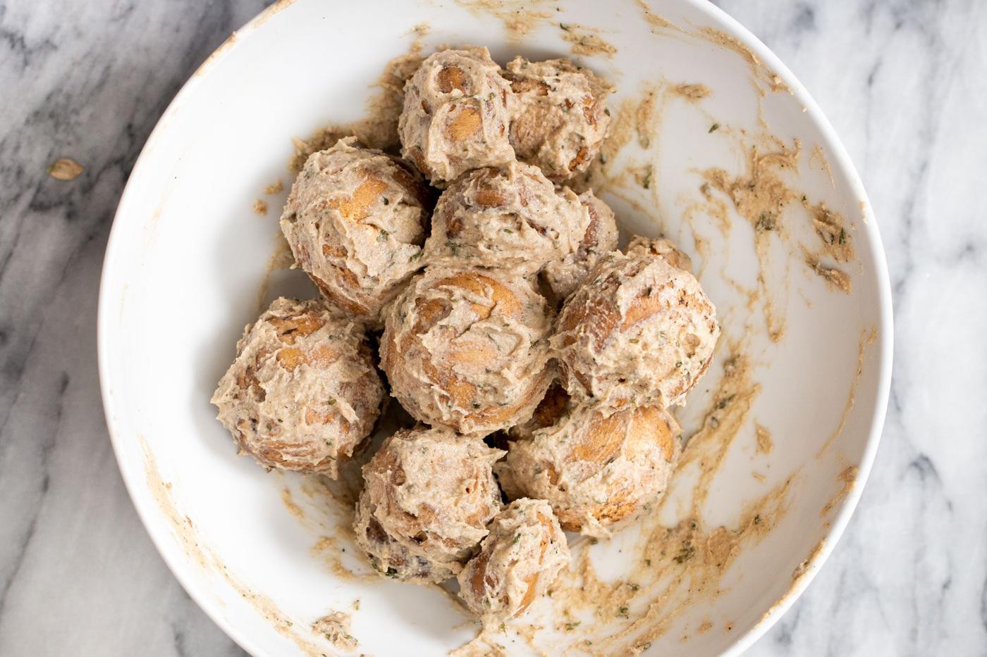 cremini mushrooms coated in marinade