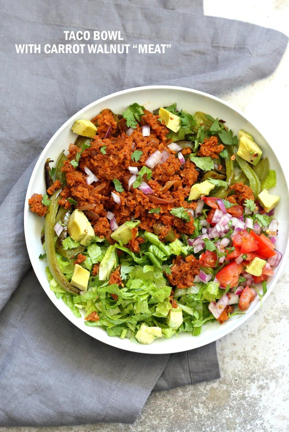 Vegan Taco Salad Bowl with Carrot Walnut Taco “Meat”
