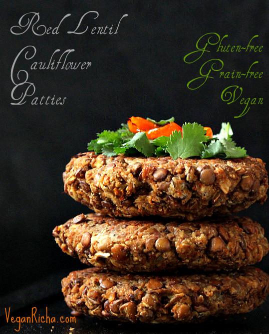 Red Lentil Cauliflower Burger patties Gluten-free Vegan