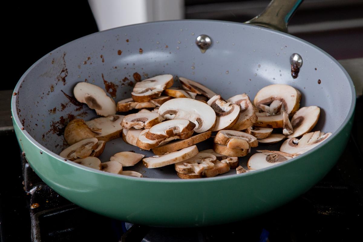 mushrooms in the frying pan, before cooking