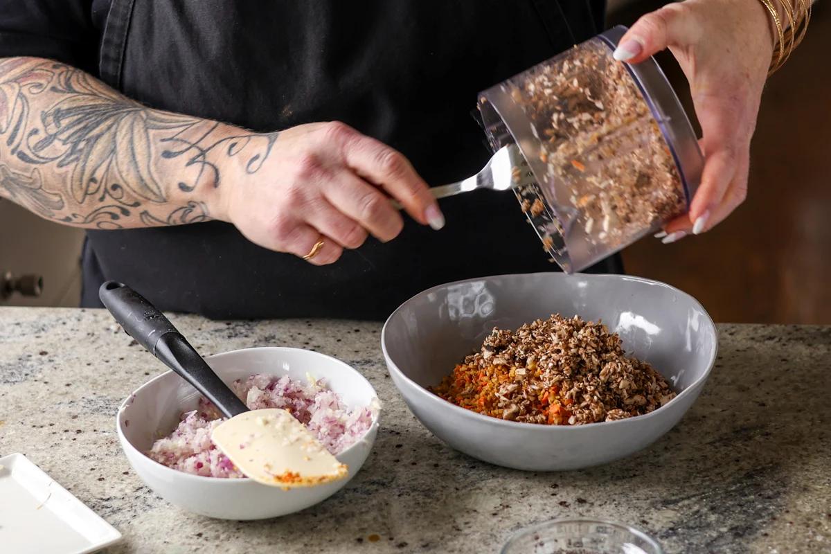 adding loaf ingredients to a bowl