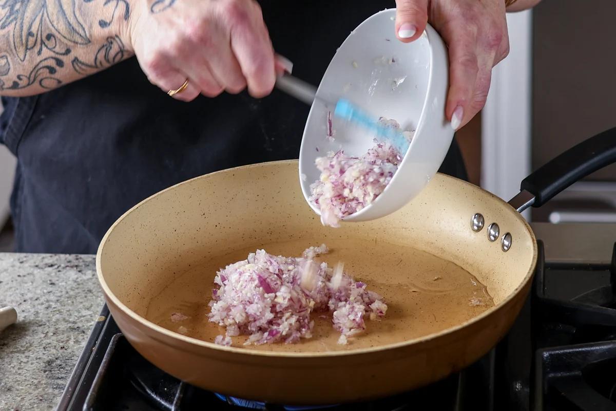 sautéing the onions