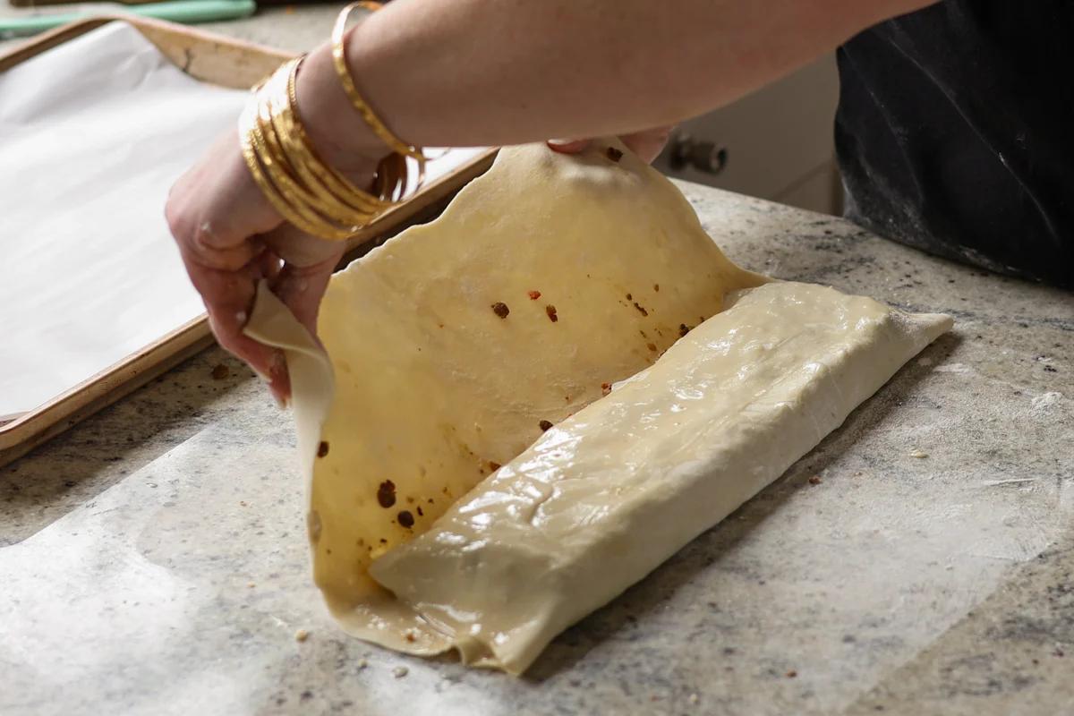 folding over the puff pastry