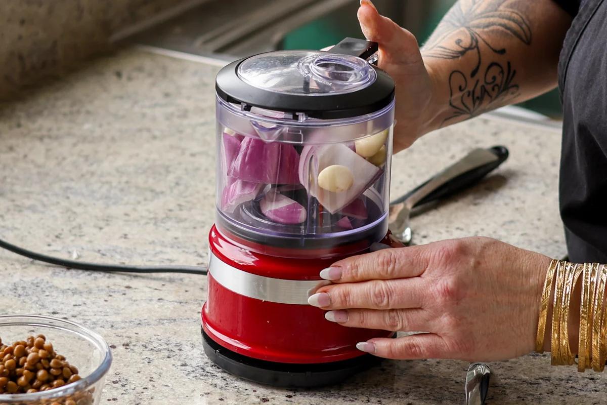 processing the onion and garlic