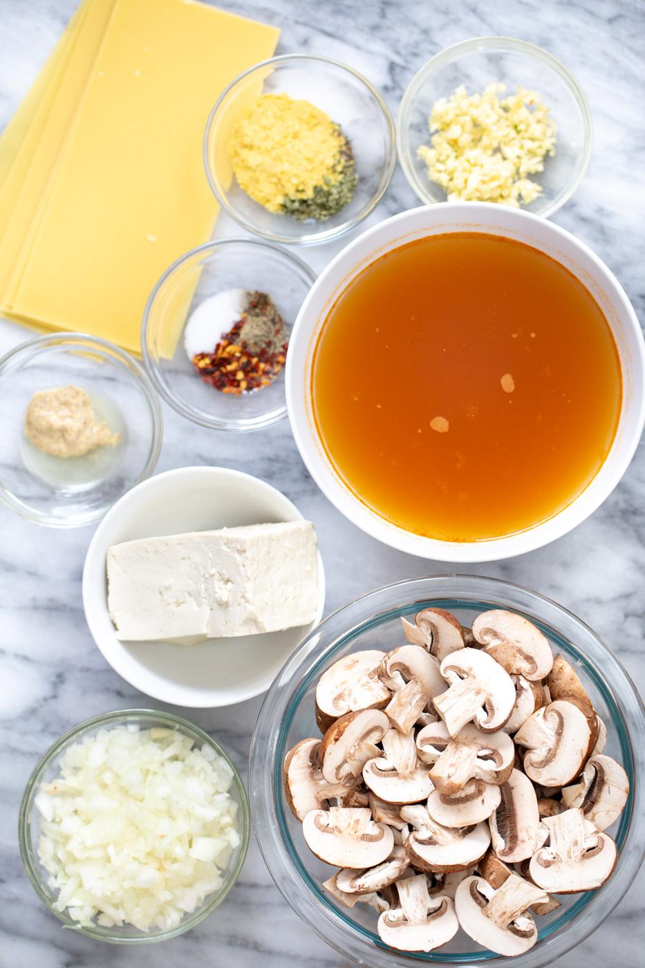 ingredients needed for making vegan one pan white lasagna