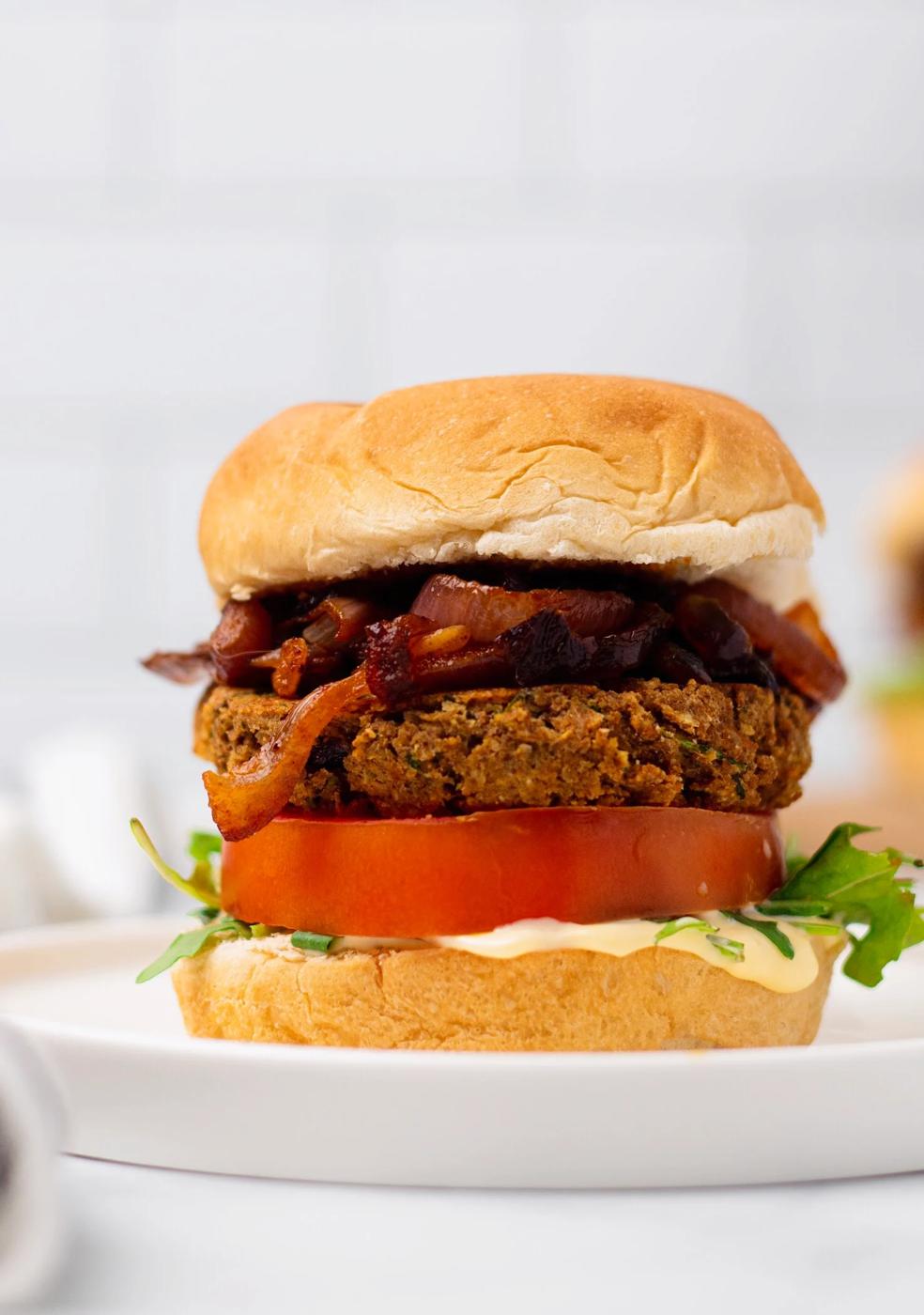 Vegan Za’atar Spiced Chickpea Burger Recipe with Spicy Caramelized Onions