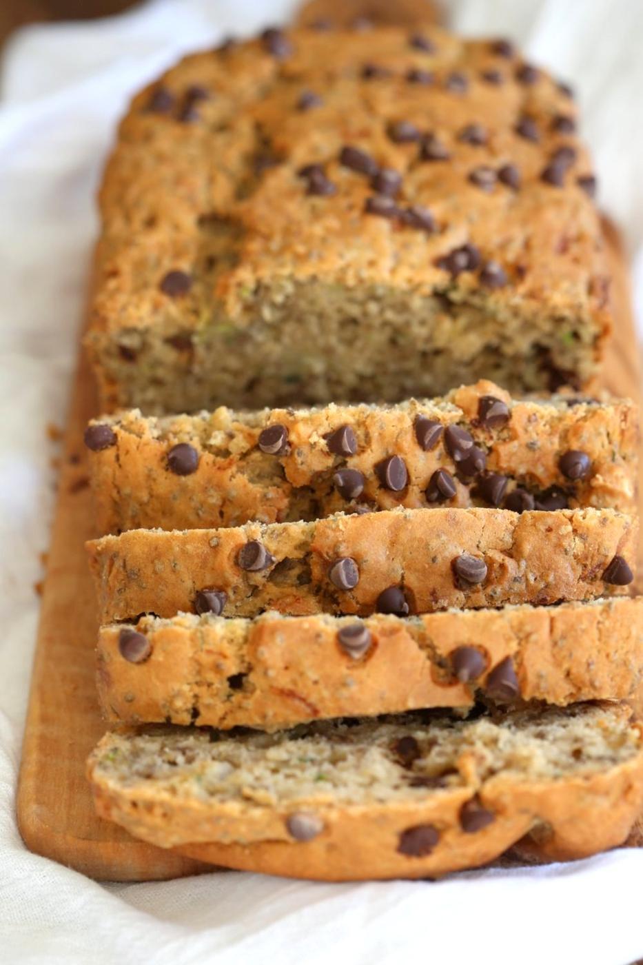 Vegan Zucchini Bread on Wood paddle front view