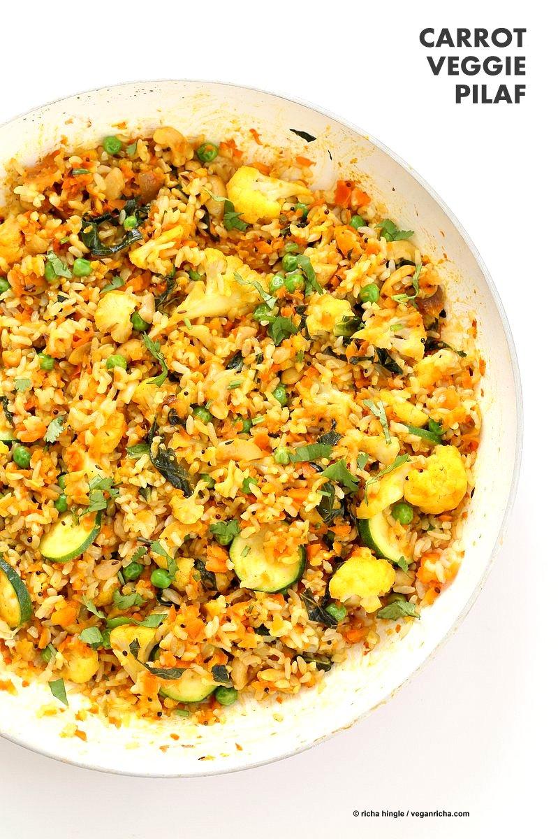 Vegetable Carrot Fried Rice – Carrot Veggie Turmeric Pilaf – 1 Pot 30 Minute
