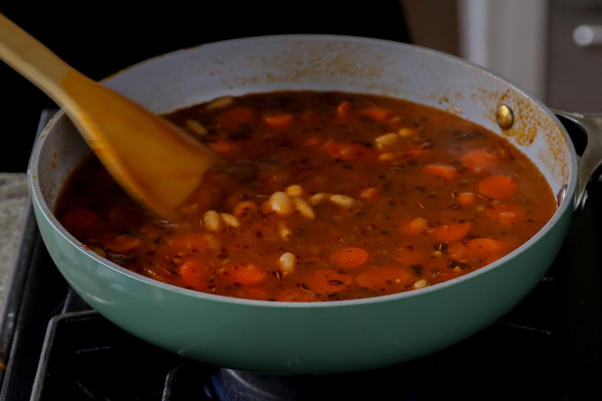 veggie bean stew in the pan after cooking