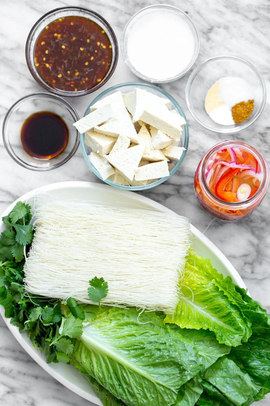 ingredients needed for making tofu noodle bowls
