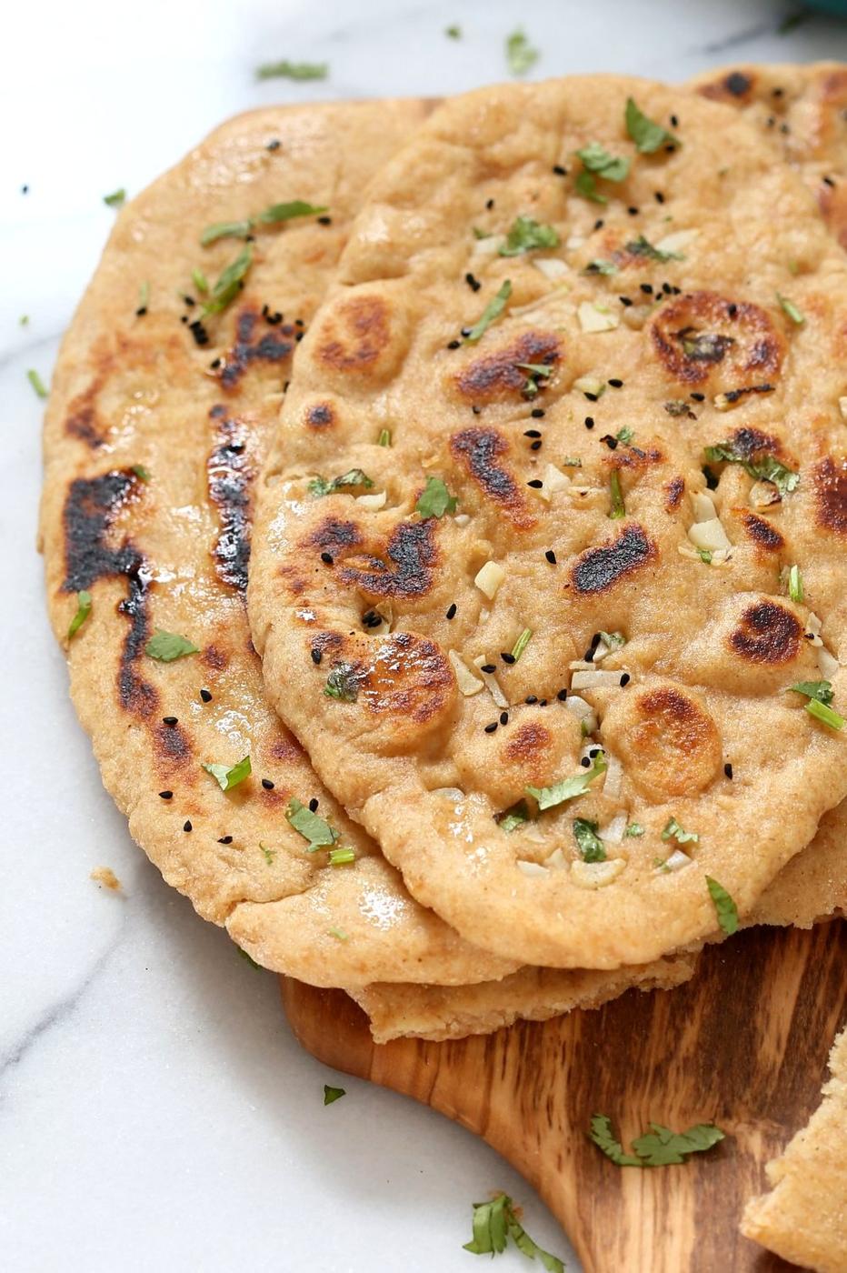 Whole Wheat Naan Bread. Soft, Amazing 100% Whole Grain Naan flatbread. Butter Naan Recipe. #Vegan #Soyfree #Nutfree #Recipe #veganricha | VeganRicha.com