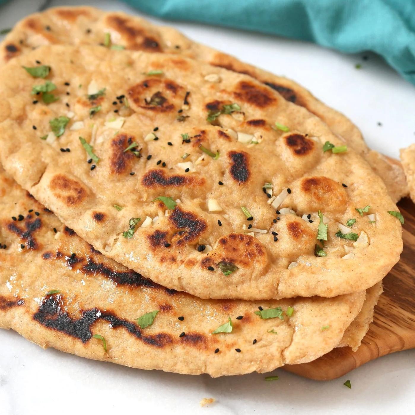 Whole Wheat Naan Bread. Soft, Amazing 100% Whole Grain Naan flatbread. Butter Naan Recipe. #Vegan #Soyfree #Nutfree #Recipe #veganricha | VeganRicha.com
