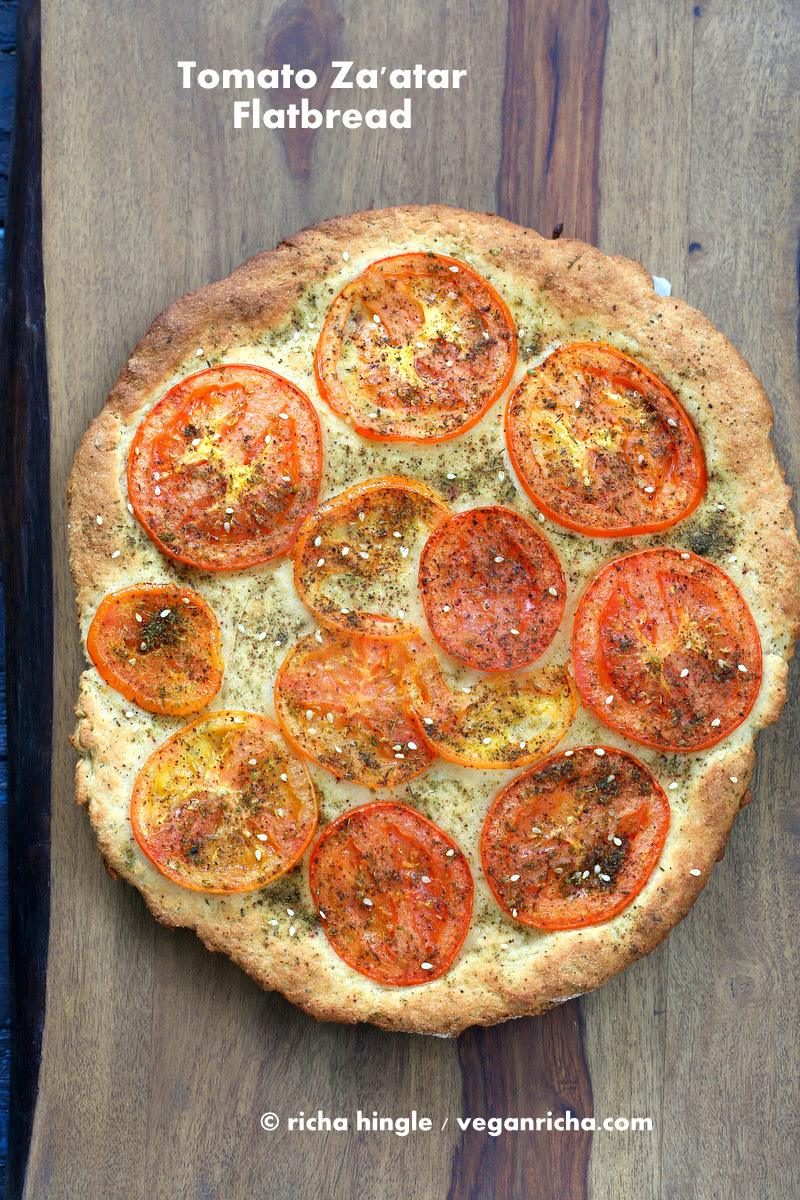 Whole Grain Za’atar Tomato Flatbread for Virtual Vegan Potluck 2014!