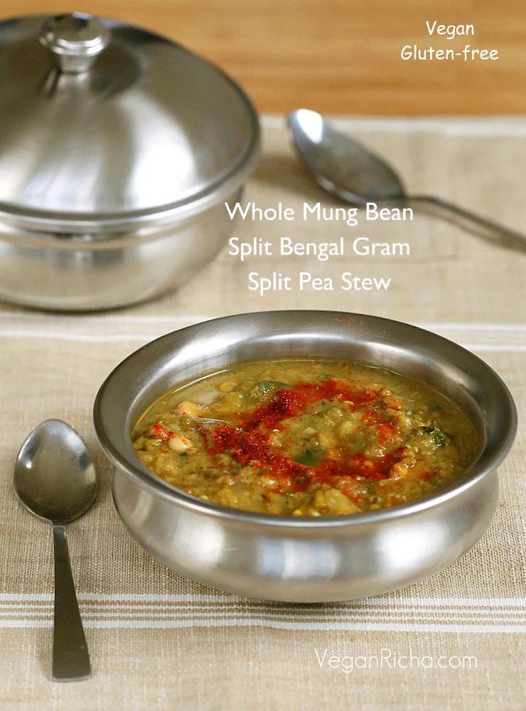 Whole Mung Bean, Split Bengal Gram, Split Pea Stew. Tirangi Dal. Vegan Glutenfree