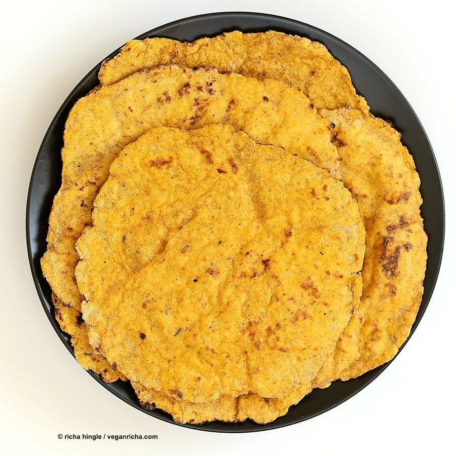 Easy Yeast-free Sweet Potato Vegan Gluten free flatbread. Sweet Potato flatbread with chickpea flour, rice flour and psyllium husk. #Eggless #vegan Oat-free #Recipe | VeganRicha.com